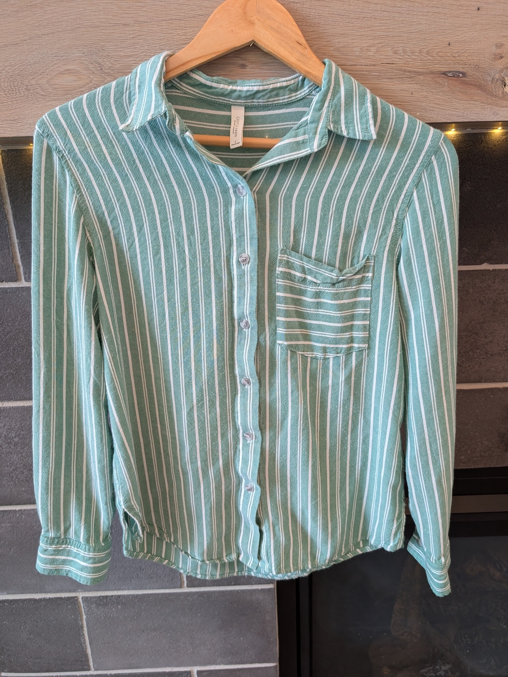 Gentle Fawn Mint Green and White Striped Button-Up Blouse